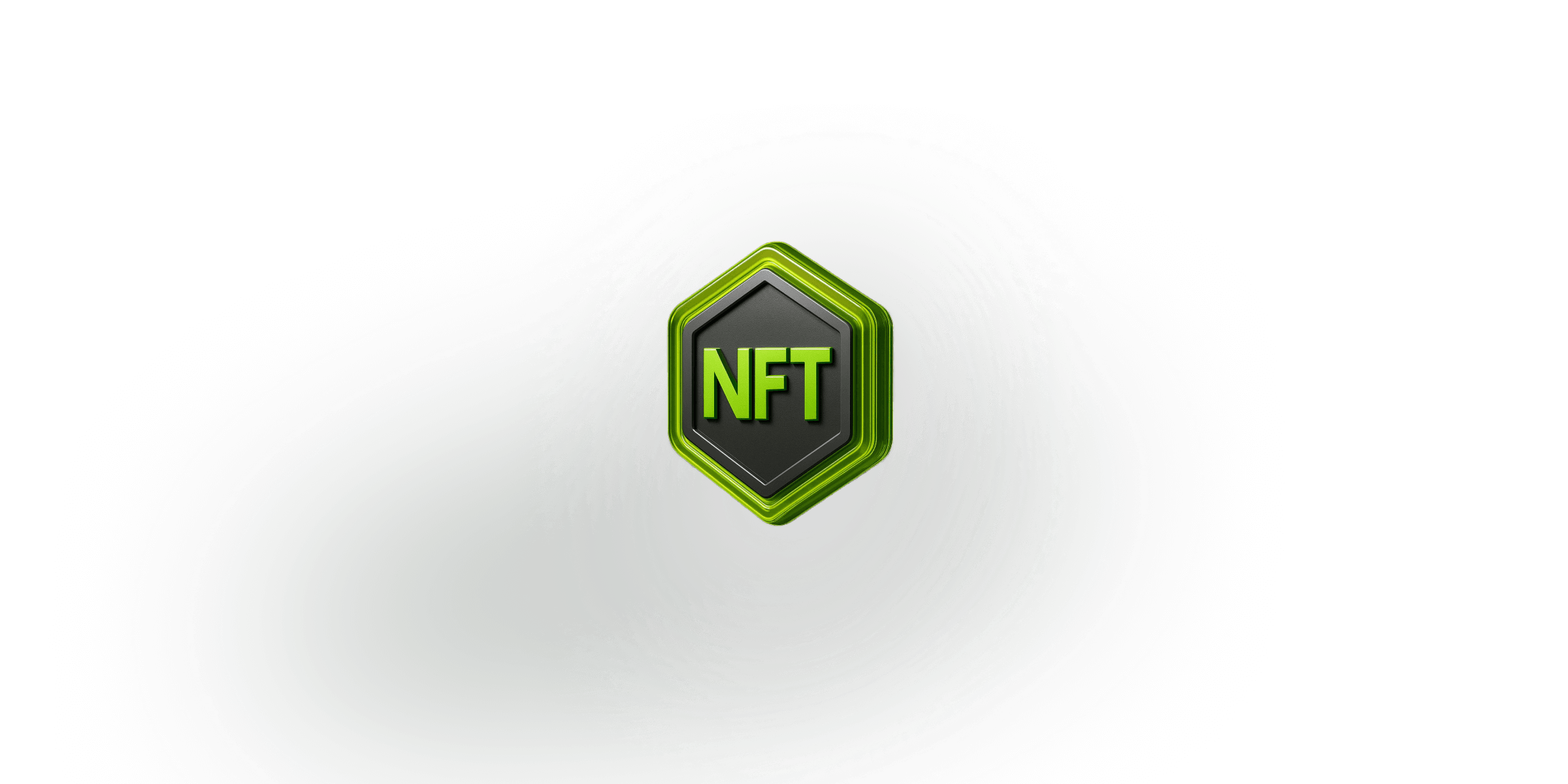 Hexagon icon with green letters "NFT"